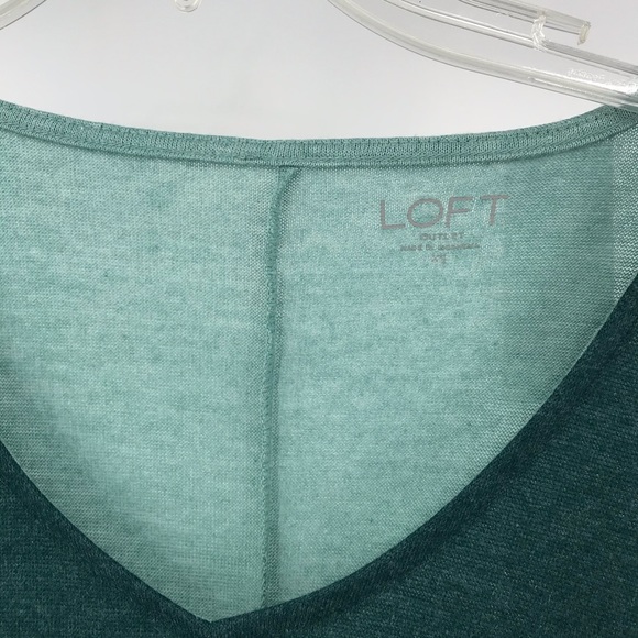 Ann Taylor LOFT Green V-neck Form Fitting 2 Tone Long Sleeve Tee Top Shirt #A12 - Picture 5 of 10